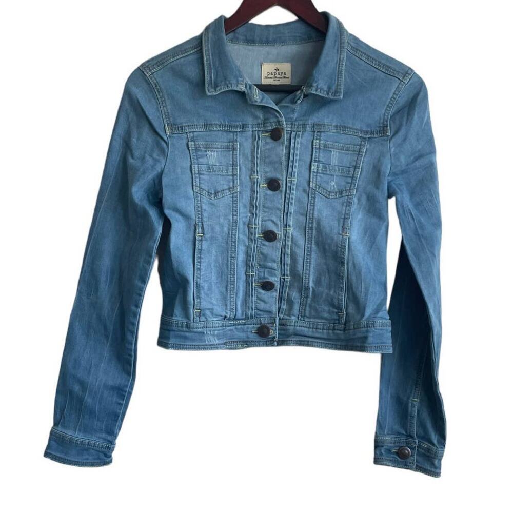 Papaya Girls Jean JacketL Blue Light Wash Pockets Button Denim Academia‎ Western